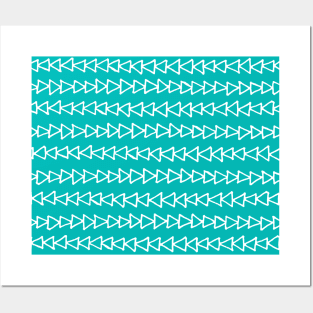 Bright Teal Blue and White Triangles Pattern Posters and Art